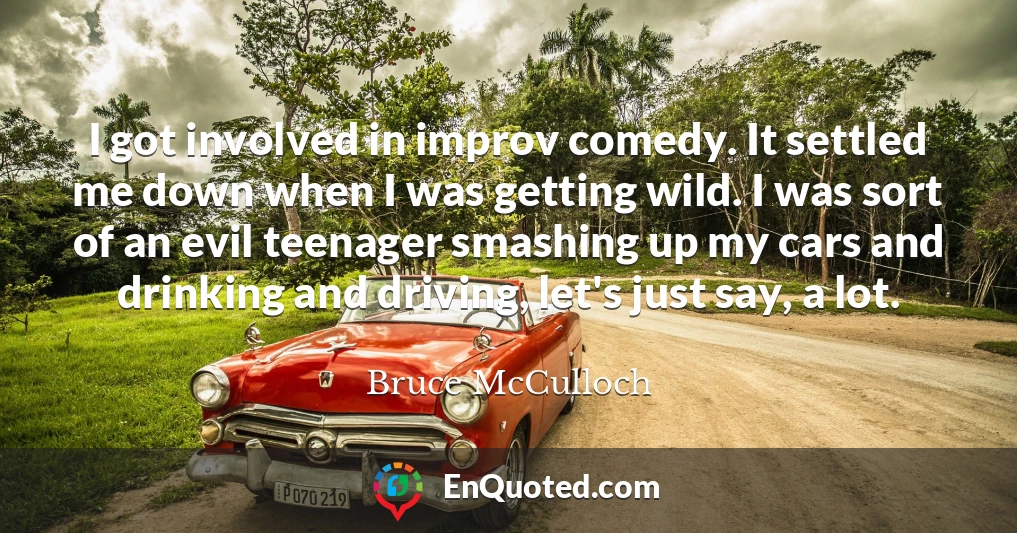 I got involved in improv comedy. It settled me down when I was getting wild. I was sort of an evil teenager smashing up my cars and drinking and driving, let's just say, a lot.