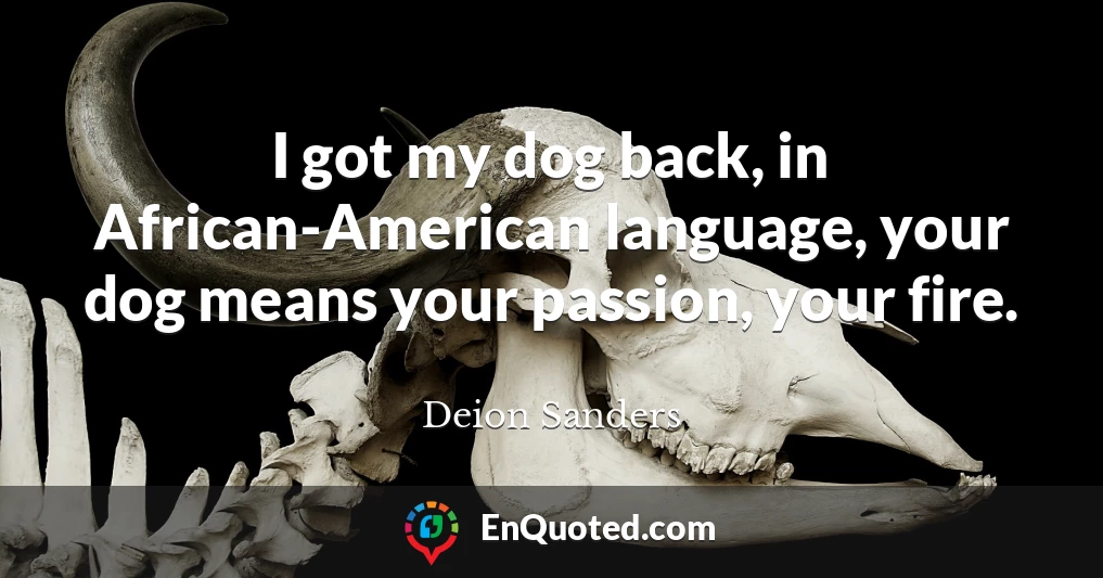 I got my dog back, in African-American language, your dog means your passion, your fire.