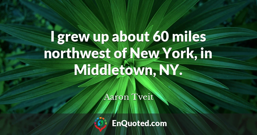 I grew up about 60 miles northwest of New York, in Middletown, NY.