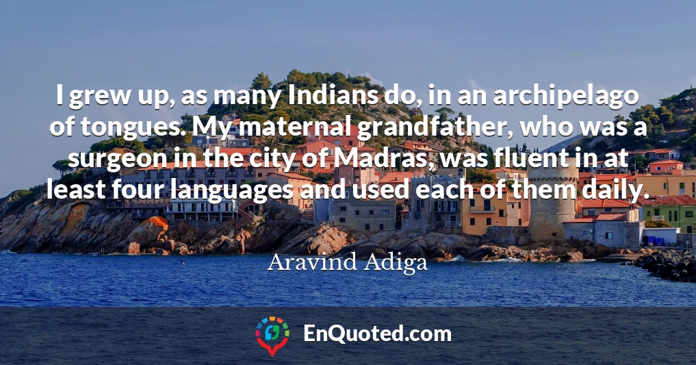 I grew up, as many Indians do, in an archipelago of tongues. My maternal grandfather, who was a surgeon in the city of Madras, was fluent in at least four languages and used each of them daily.