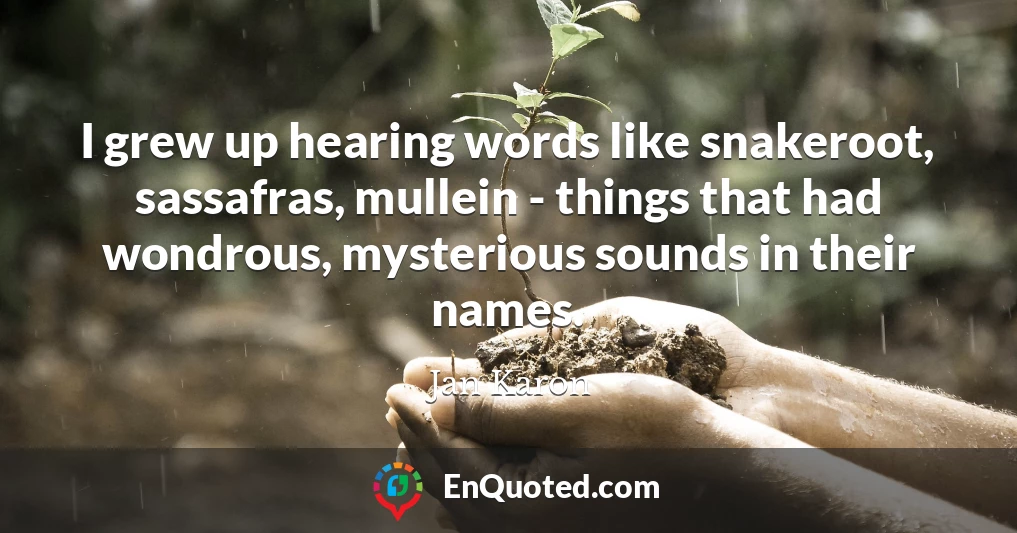 I grew up hearing words like snakeroot, sassafras, mullein - things that had wondrous, mysterious sounds in their names.