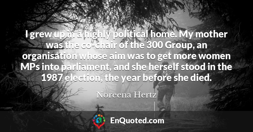 I grew up in a highly political home. My mother was the co-chair of the 300 Group, an organisation whose aim was to get more women MPs into parliament, and she herself stood in the 1987 election, the year before she died.