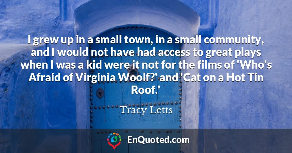 I grew up in a small town, in a small community, and I would not have had access to great plays when I was a kid were it not for the films of 'Who's Afraid of Virginia Woolf?' and 'Cat on a Hot Tin Roof.'