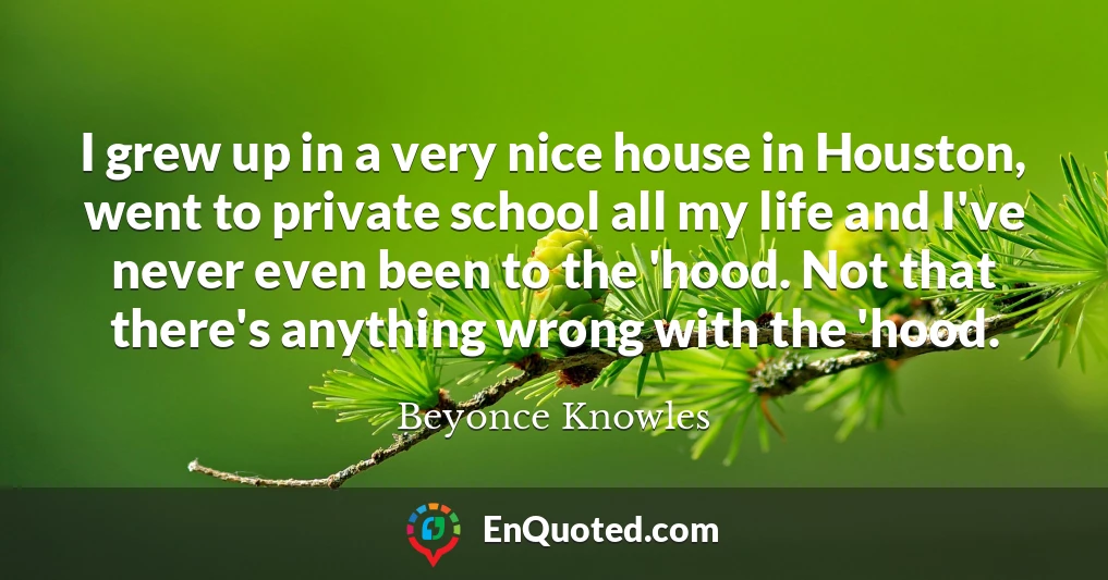 I grew up in a very nice house in Houston, went to private school all my life and I've never even been to the 'hood. Not that there's anything wrong with the 'hood.