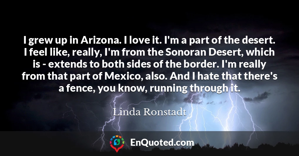 I grew up in Arizona. I love it. I'm a part of the desert. I feel like, really, I'm from the Sonoran Desert, which is - extends to both sides of the border. I'm really from that part of Mexico, also. And I hate that there's a fence, you know, running through it.