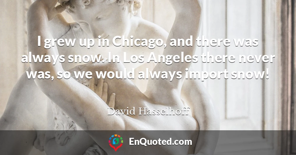 I grew up in Chicago, and there was always snow. In Los Angeles there never was, so we would always import snow!