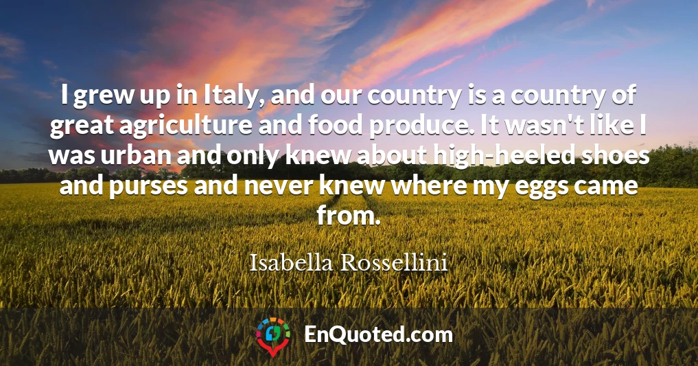 I grew up in Italy, and our country is a country of great agriculture and food produce. It wasn't like I was urban and only knew about high-heeled shoes and purses and never knew where my eggs came from.