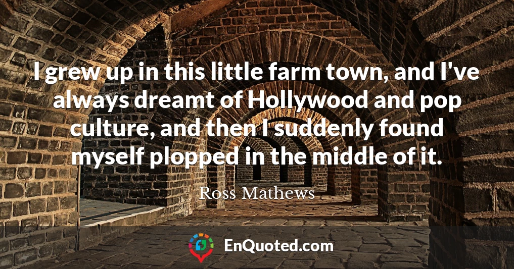 I grew up in this little farm town, and I've always dreamt of Hollywood and pop culture, and then I suddenly found myself plopped in the middle of it.