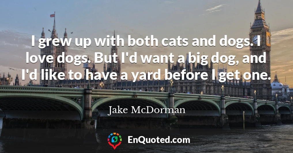 I grew up with both cats and dogs. I love dogs. But I'd want a big dog, and I'd like to have a yard before I get one.