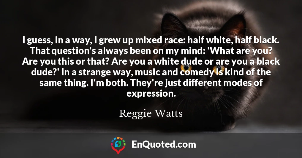 I guess, in a way, I grew up mixed race: half white, half black. That question's always been on my mind: 'What are you? Are you this or that? Are you a white dude or are you a black dude?' In a strange way, music and comedy is kind of the same thing. I'm both. They're just different modes of expression.