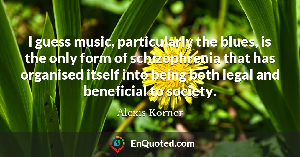 I guess music, particularly the blues, is the only form of schizophrenia that has organised itself into being both legal and beneficial to society.