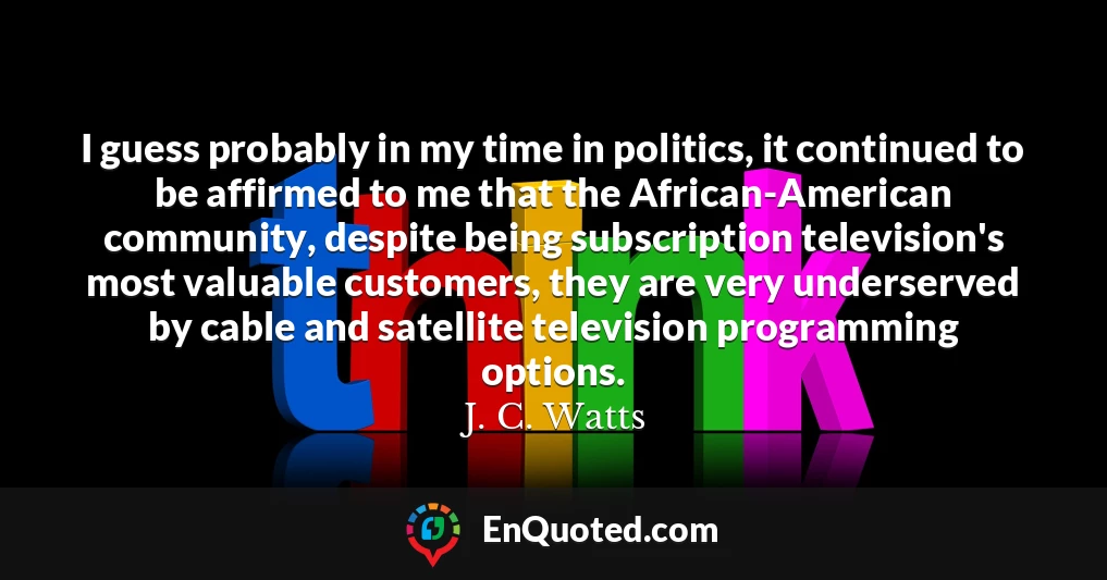 I guess probably in my time in politics, it continued to be affirmed to me that the African-American community, despite being subscription television's most valuable customers, they are very underserved by cable and satellite television programming options.