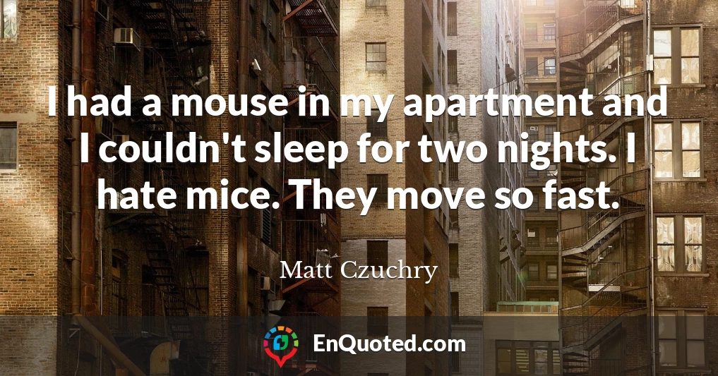 I had a mouse in my apartment and I couldn't sleep for two nights. I hate mice. They move so fast.