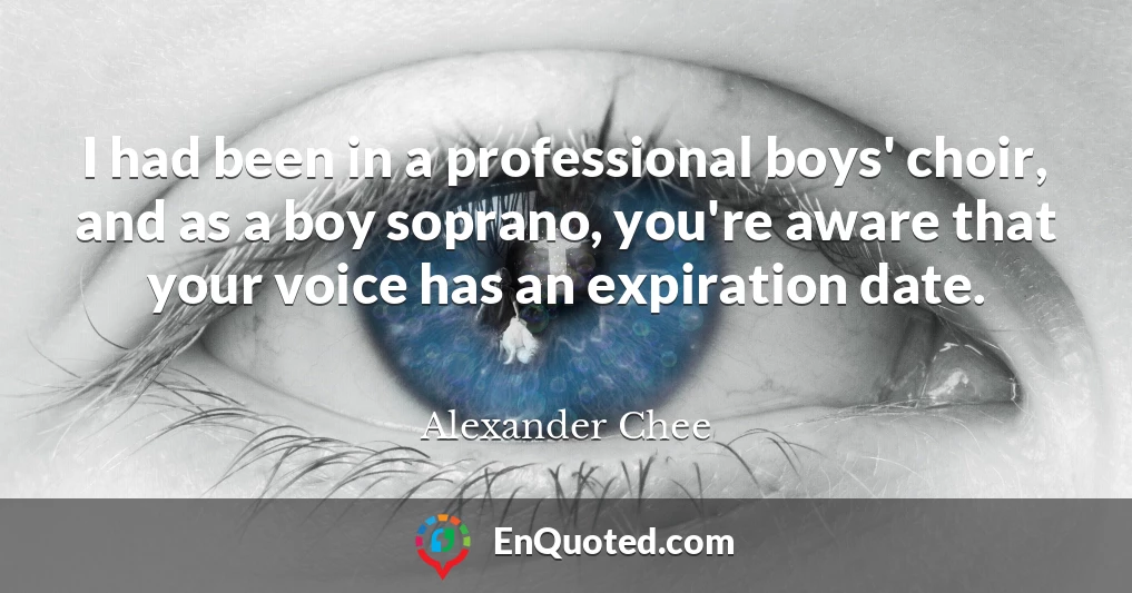 I had been in a professional boys' choir, and as a boy soprano, you're aware that your voice has an expiration date.