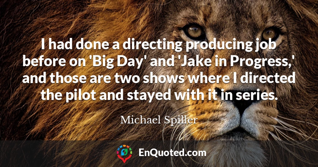 I had done a directing producing job before on 'Big Day' and 'Jake in Progress,' and those are two shows where I directed the pilot and stayed with it in series.