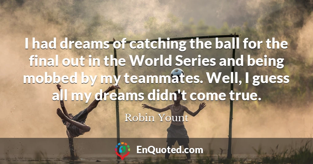 I had dreams of catching the ball for the final out in the World Series and being mobbed by my teammates. Well, I guess all my dreams didn't come true.