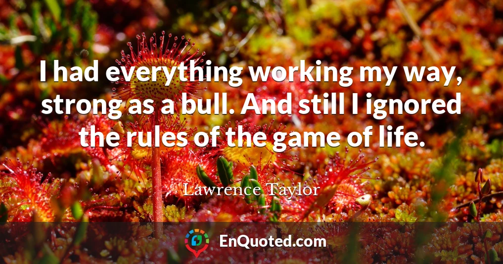 I had everything working my way, strong as a bull. And still I ignored the rules of the game of life.