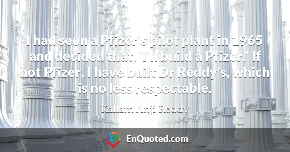 I had seen a Pfizer's pilot plant in 1965 and decided that, 'I'll build a Pfizer.' If not Pfizer, I have built Dr Reddy's, which is no less respectable.