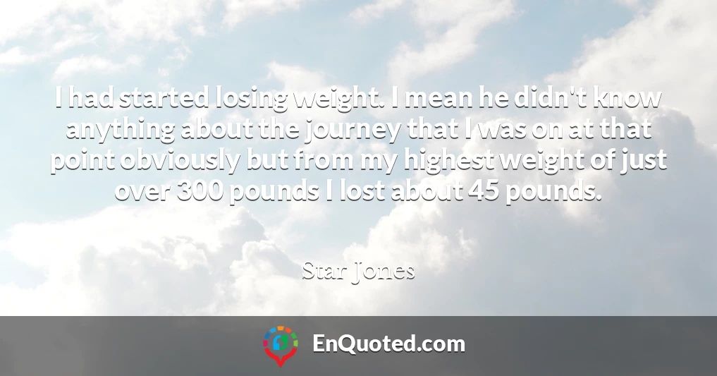 I had started losing weight. I mean he didn't know anything about the journey that I was on at that point obviously but from my highest weight of just over 300 pounds I lost about 45 pounds.