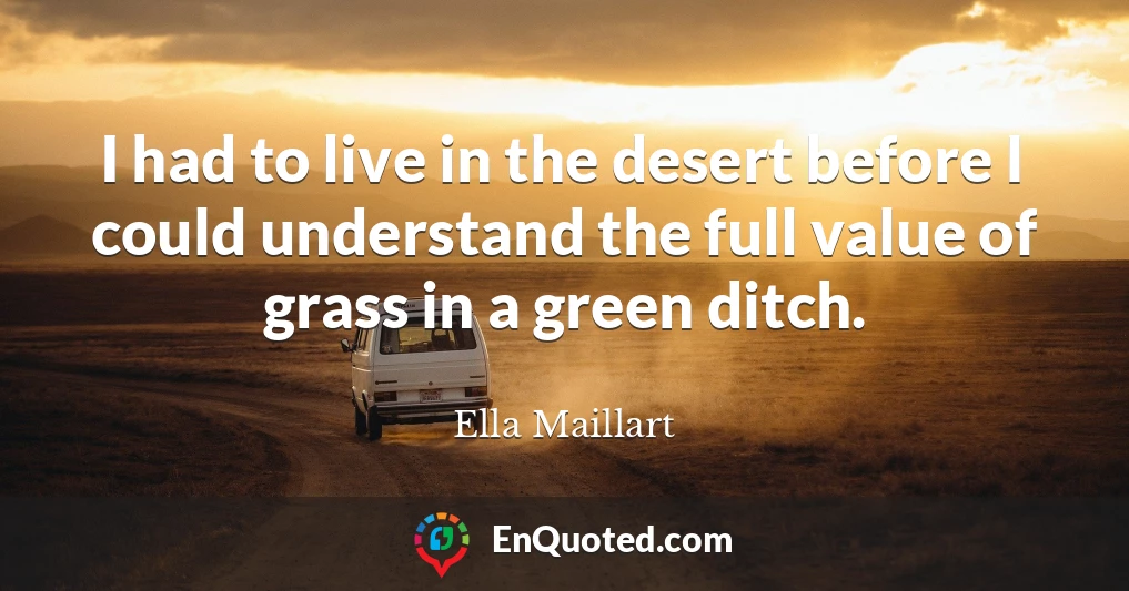 I had to live in the desert before I could understand the full value of grass in a green ditch.