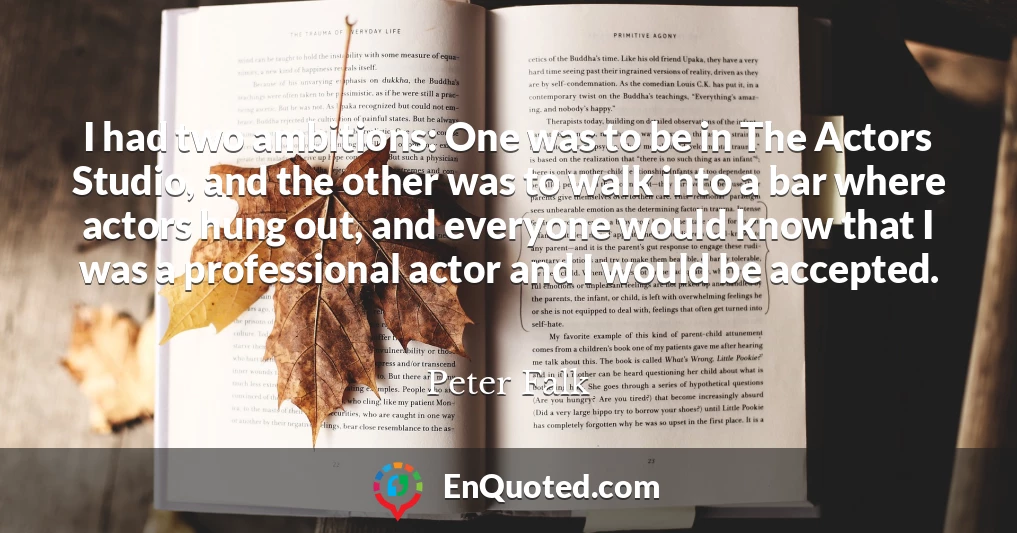 I had two ambitions: One was to be in The Actors Studio, and the other was to walk into a bar where actors hung out, and everyone would know that I was a professional actor and I would be accepted.
