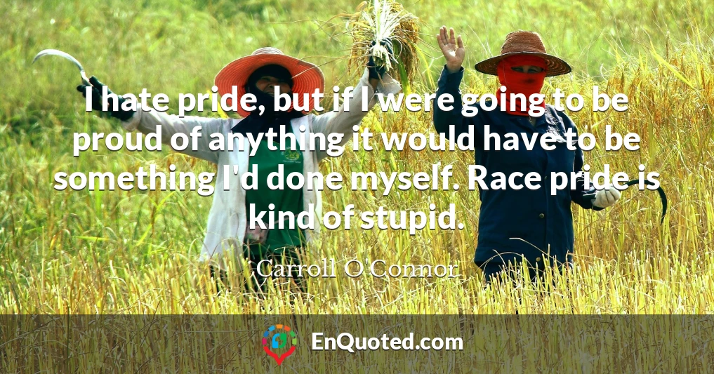 I hate pride, but if I were going to be proud of anything it would have to be something I'd done myself. Race pride is kind of stupid.