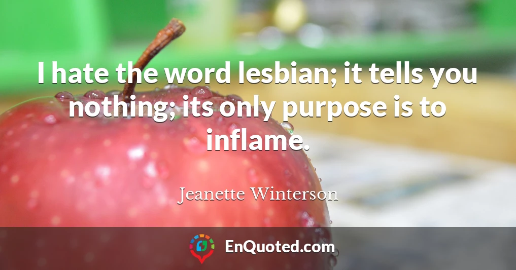 I hate the word lesbian; it tells you nothing; its only purpose is to inflame.