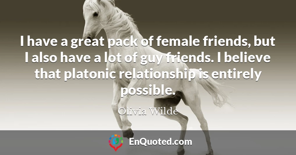 I have a great pack of female friends, but I also have a lot of guy friends. I believe that platonic relationship is entirely possible.
