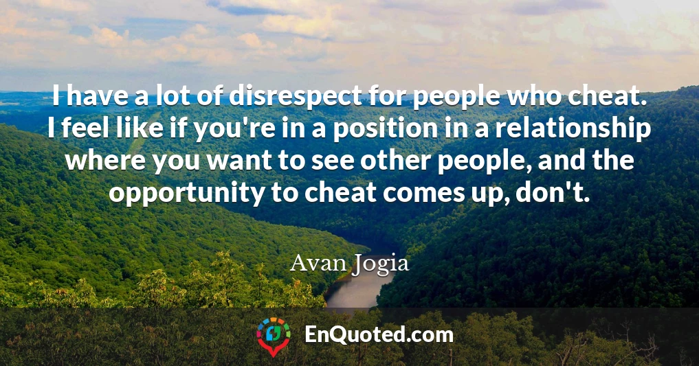 I have a lot of disrespect for people who cheat. I feel like if you're in a position in a relationship where you want to see other people, and the opportunity to cheat comes up, don't.