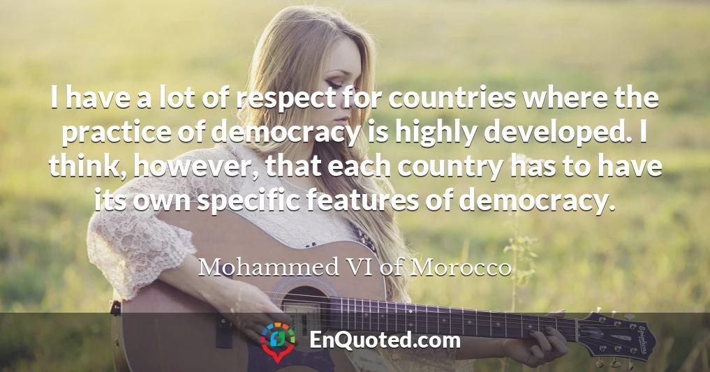 I have a lot of respect for countries where the practice of democracy is highly developed. I think, however, that each country has to have its own specific features of democracy.