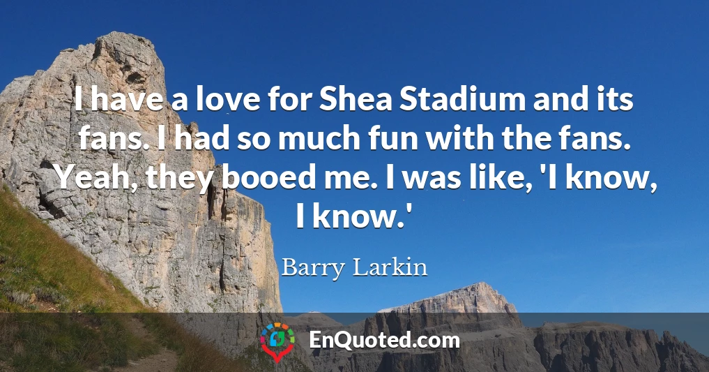 I have a love for Shea Stadium and its fans. I had so much fun with the fans. Yeah, they booed me. I was like, 'I know, I know.'