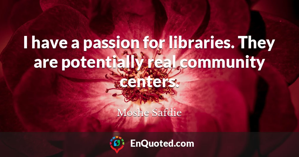I have a passion for libraries. They are potentially real community centers.