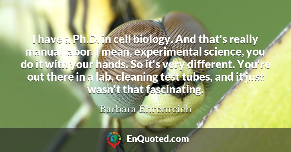 I have a Ph.D. in cell biology. And that's really manual labor. I mean, experimental science, you do it with your hands. So it's very different. You're out there in a lab, cleaning test tubes, and it just wasn't that fascinating.