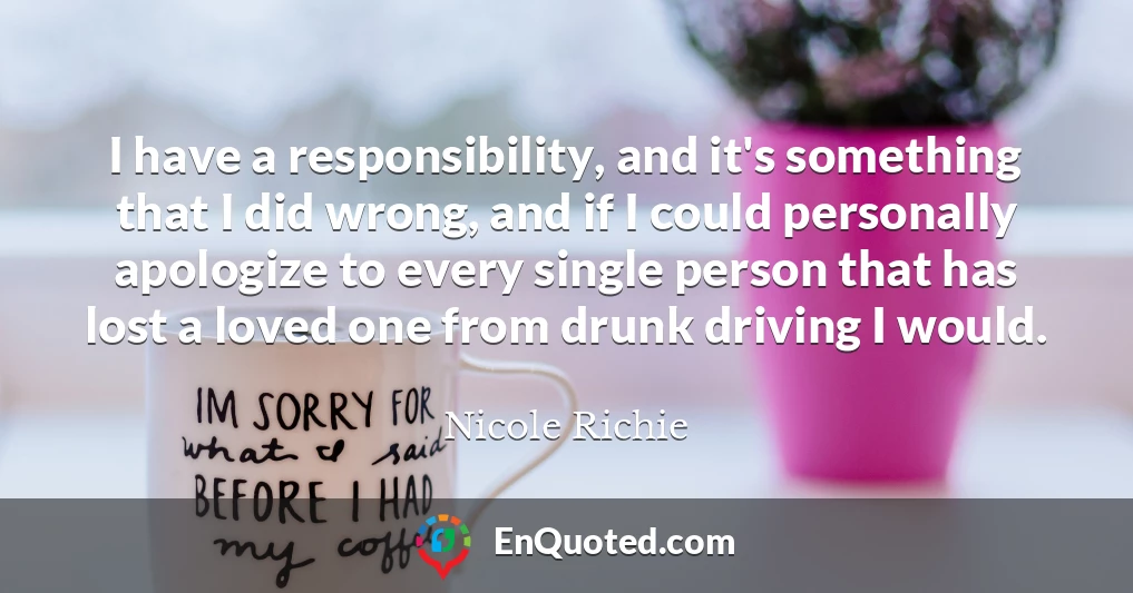 I have a responsibility, and it's something that I did wrong, and if I could personally apologize to every single person that has lost a loved one from drunk driving I would.