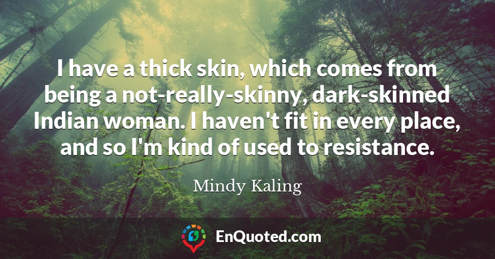 I have a thick skin, which comes from being a not-really-skinny, dark-skinned Indian woman. I haven't fit in every place, and so I'm kind of used to resistance.