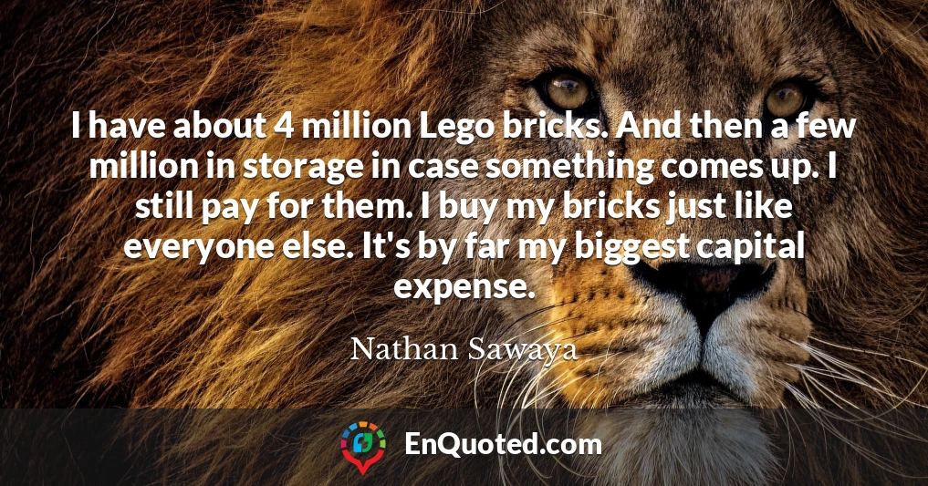 I have about 4 million Lego bricks. And then a few million in storage in case something comes up. I still pay for them. I buy my bricks just like everyone else. It's by far my biggest capital expense.