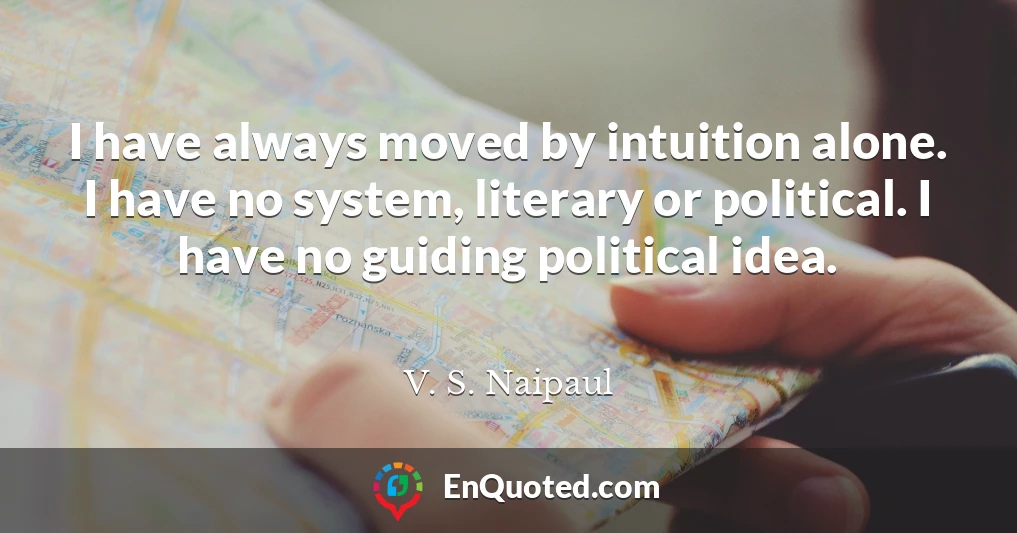 I have always moved by intuition alone. I have no system, literary or political. I have no guiding political idea.