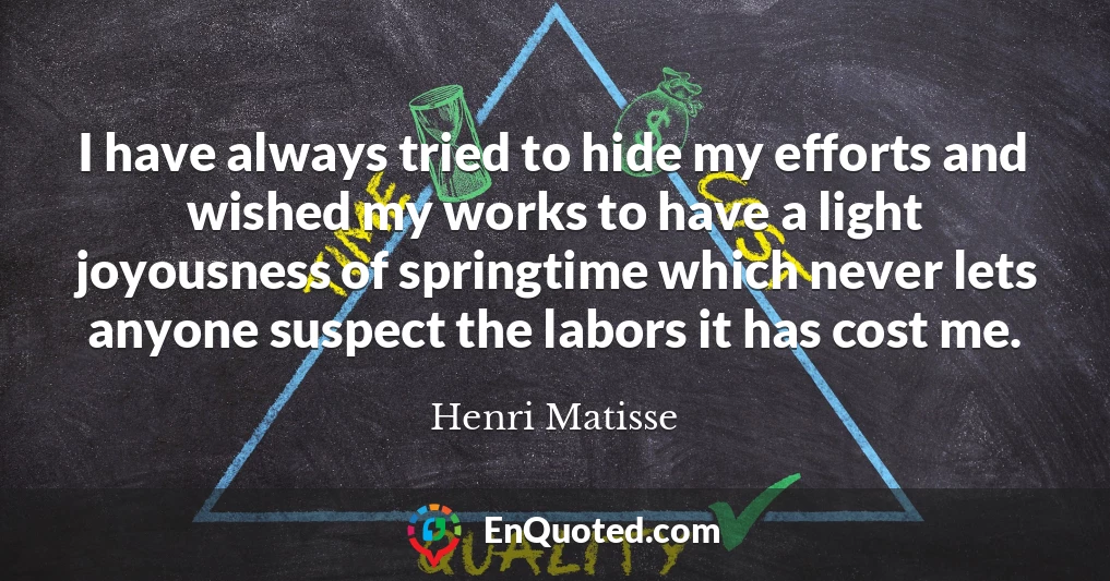 I have always tried to hide my efforts and wished my works to have a light joyousness of springtime which never lets anyone suspect the labors it has cost me.