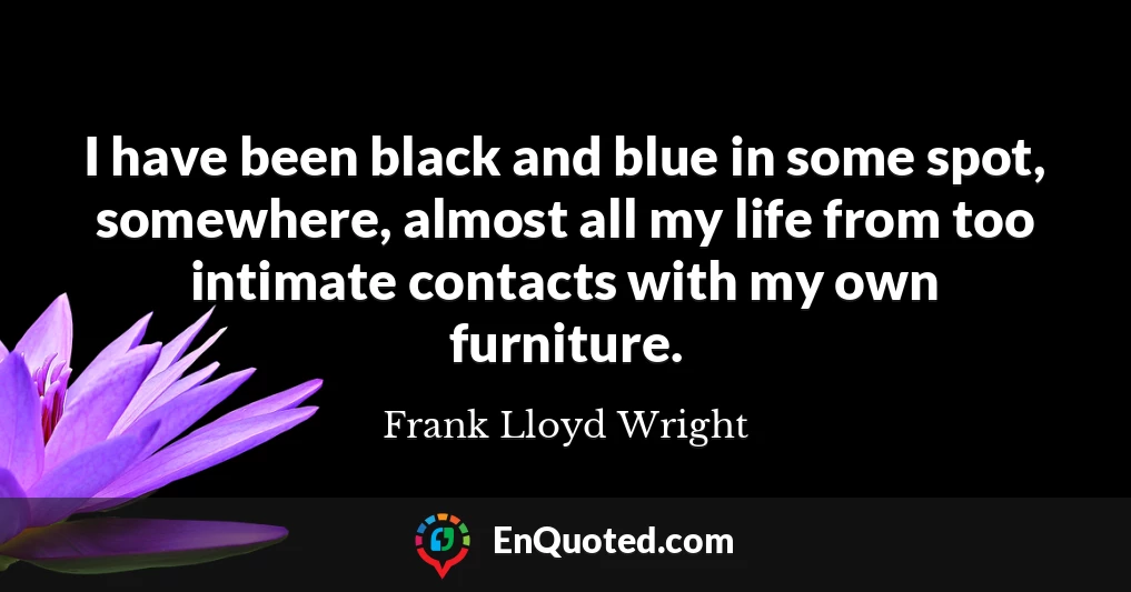 I have been black and blue in some spot, somewhere, almost all my life from too intimate contacts with my own furniture.