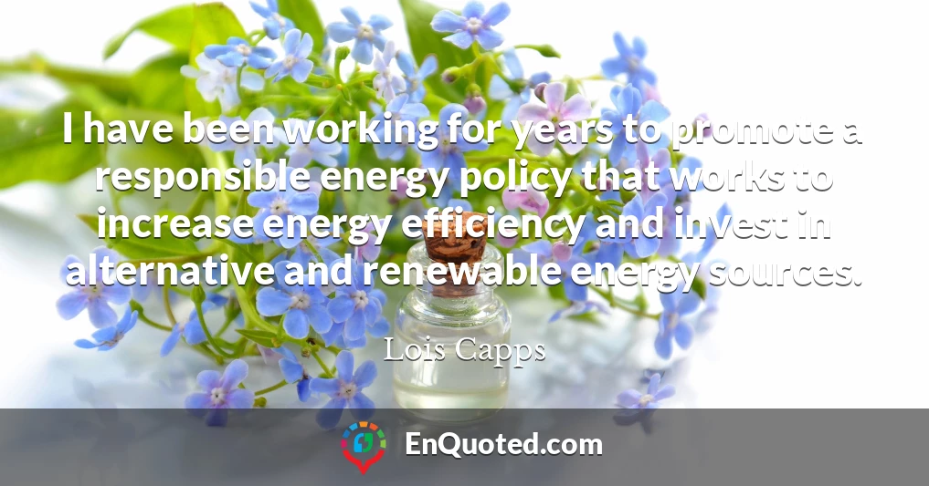 I have been working for years to promote a responsible energy policy that works to increase energy efficiency and invest in alternative and renewable energy sources.
