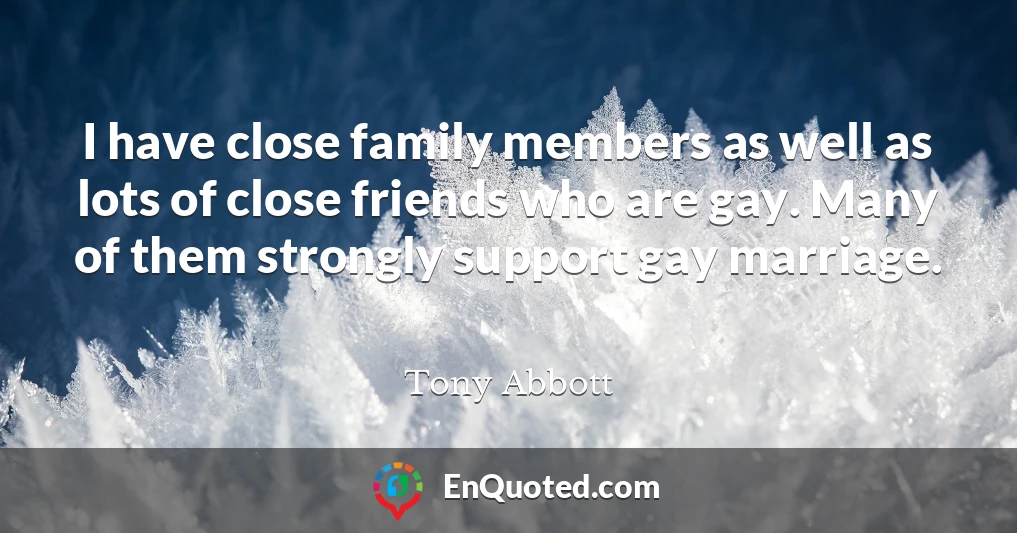 I have close family members as well as lots of close friends who are gay. Many of them strongly support gay marriage.