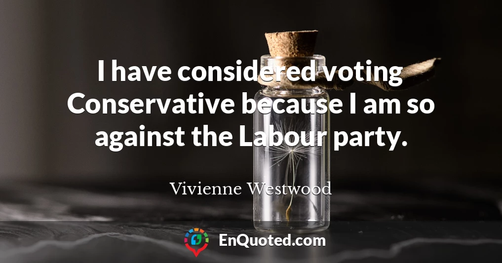 I have considered voting Conservative because I am so against the Labour party.