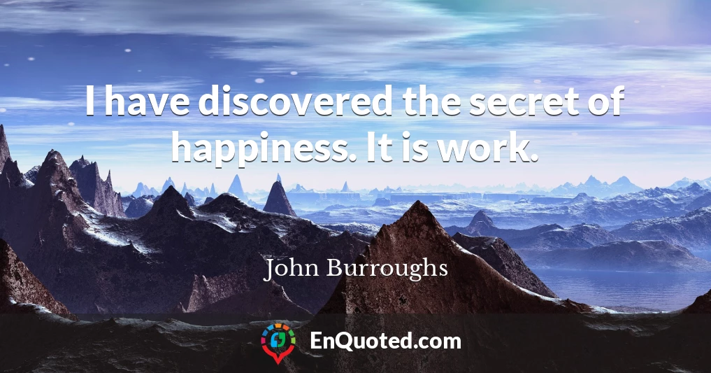 I have discovered the secret of happiness. It is work.