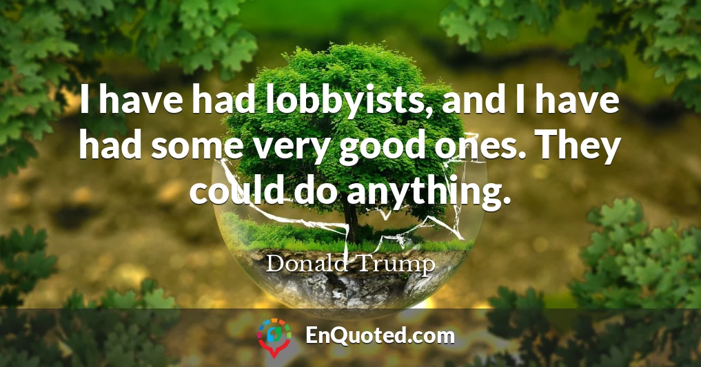 I have had lobbyists, and I have had some very good ones. They could do anything.