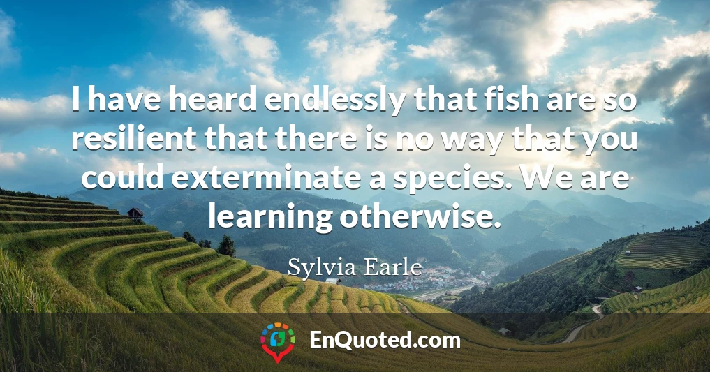 I have heard endlessly that fish are so resilient that there is no way that you could exterminate a species. We are learning otherwise.