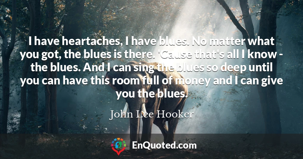 I have heartaches, I have blues. No matter what you got, the blues is there. 'Cause that's all I know - the blues. And I can sing the blues so deep until you can have this room full of money and I can give you the blues.