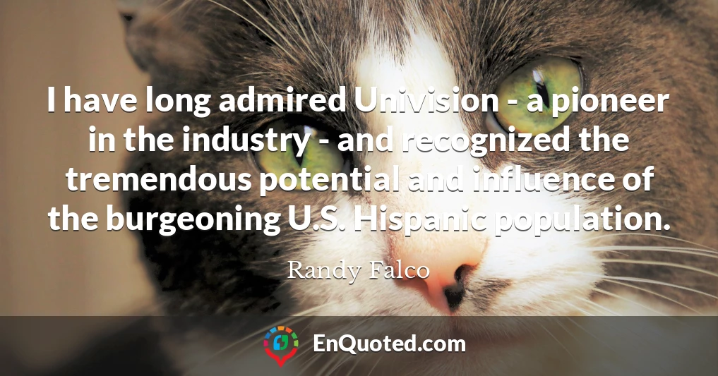 I have long admired Univision - a pioneer in the industry - and recognized the tremendous potential and influence of the burgeoning U.S. Hispanic population.