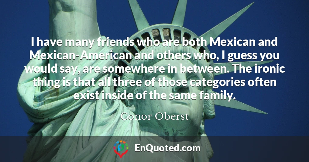 I have many friends who are both Mexican and Mexican-American and others who, I guess you would say, are somewhere in between. The ironic thing is that all three of those categories often exist inside of the same family.
