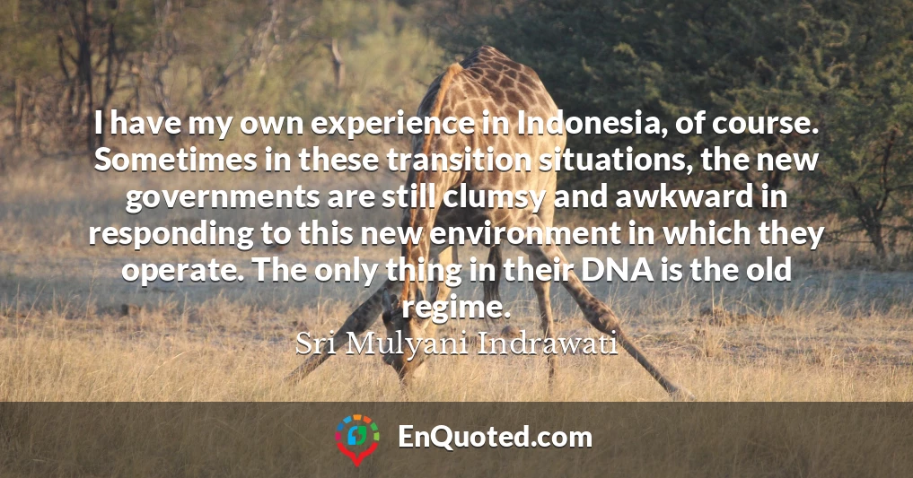I have my own experience in Indonesia, of course. Sometimes in these transition situations, the new governments are still clumsy and awkward in responding to this new environment in which they operate. The only thing in their DNA is the old regime.