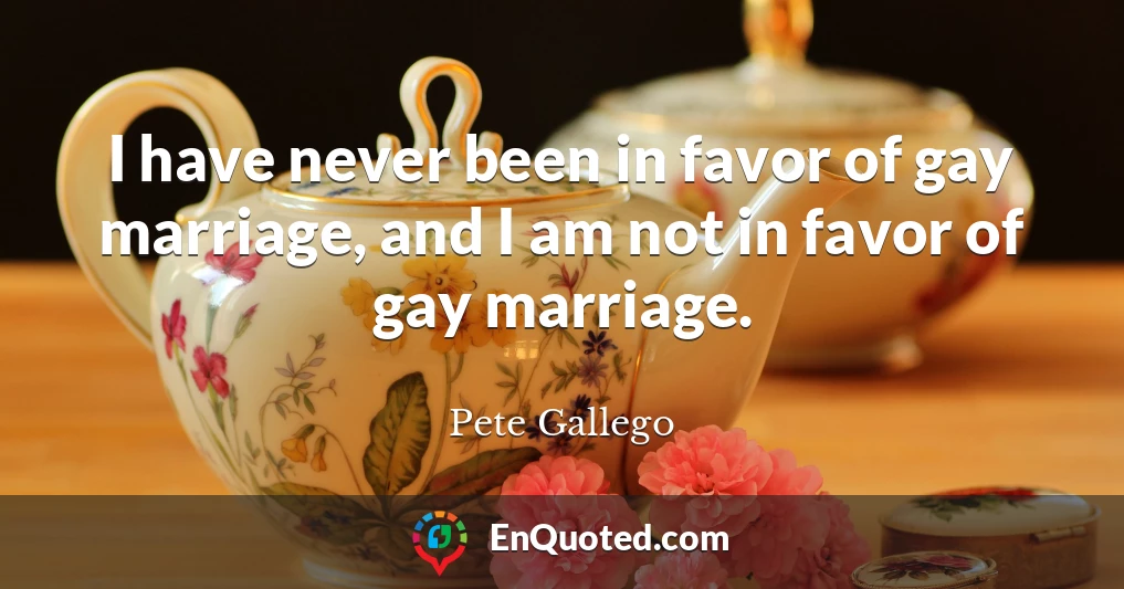 I have never been in favor of gay marriage, and I am not in favor of gay marriage.